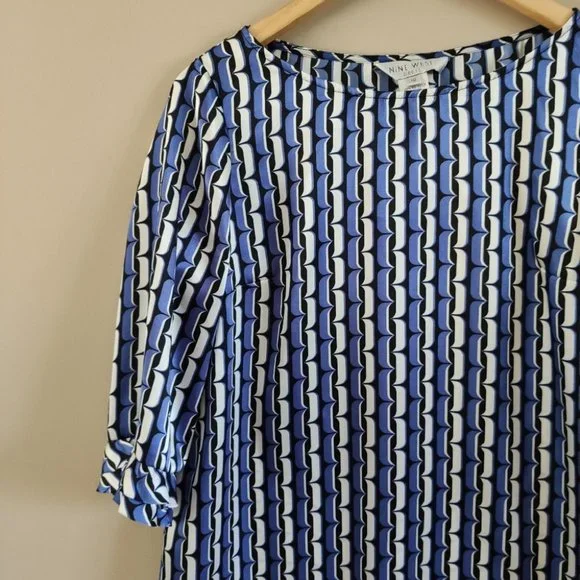 Nine West Satin Geometric Pattern Ruffle Dress 10 - Picture 5 of 8